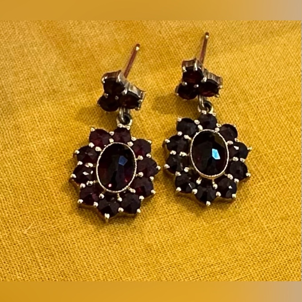 Vintage or Antique Garnet Cluster Drop Earrings